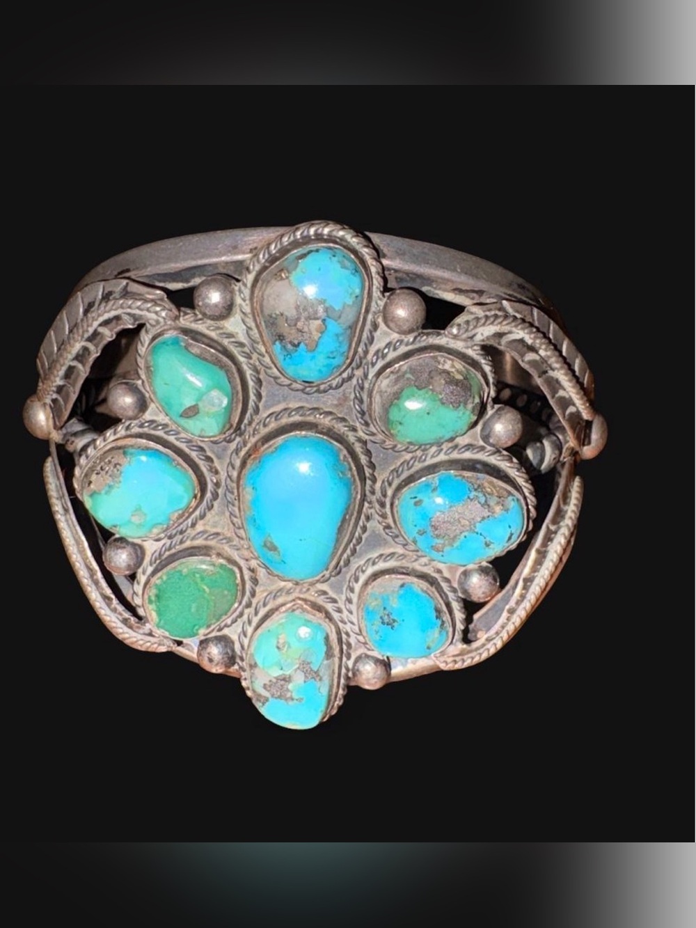 Turquoise Stone Cluster Silver Cuff Bracelet - Women Jewelry sterling silver